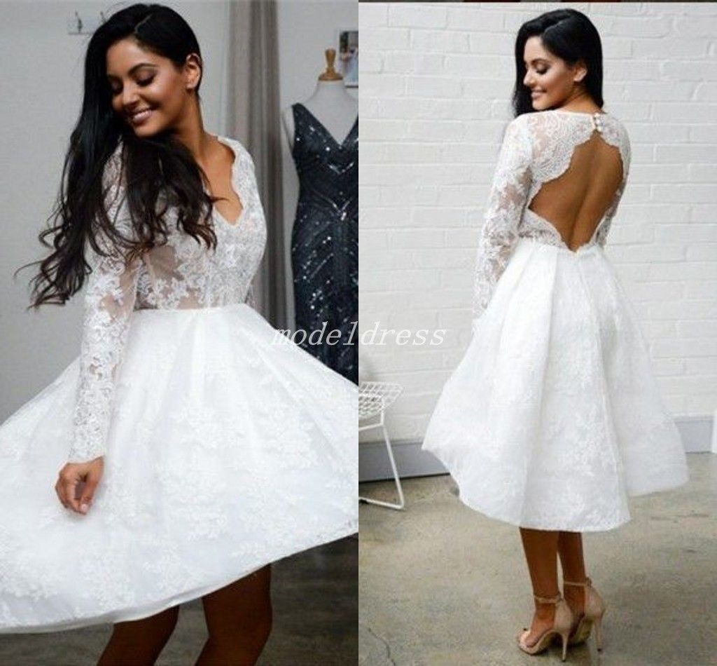 QiJunGe Country Lace Wedding Dresses Strapless Asymmetrical Lace Bridal Dress