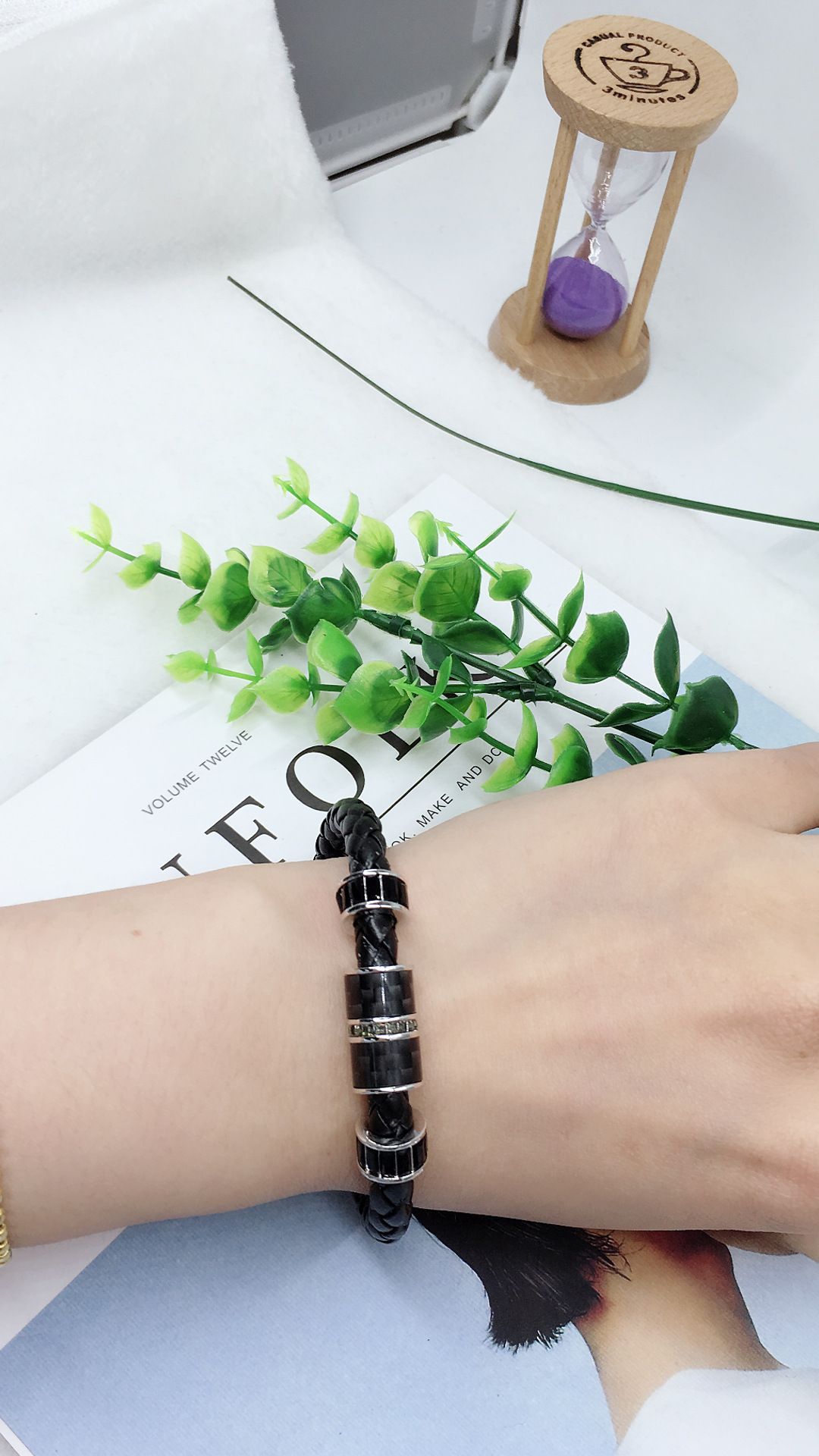 Valentine's day gift ideas from the bradford exchange 2020 Shijia Men'S Black Leather Cord Beaded Woven Bracelet Cool Fashion