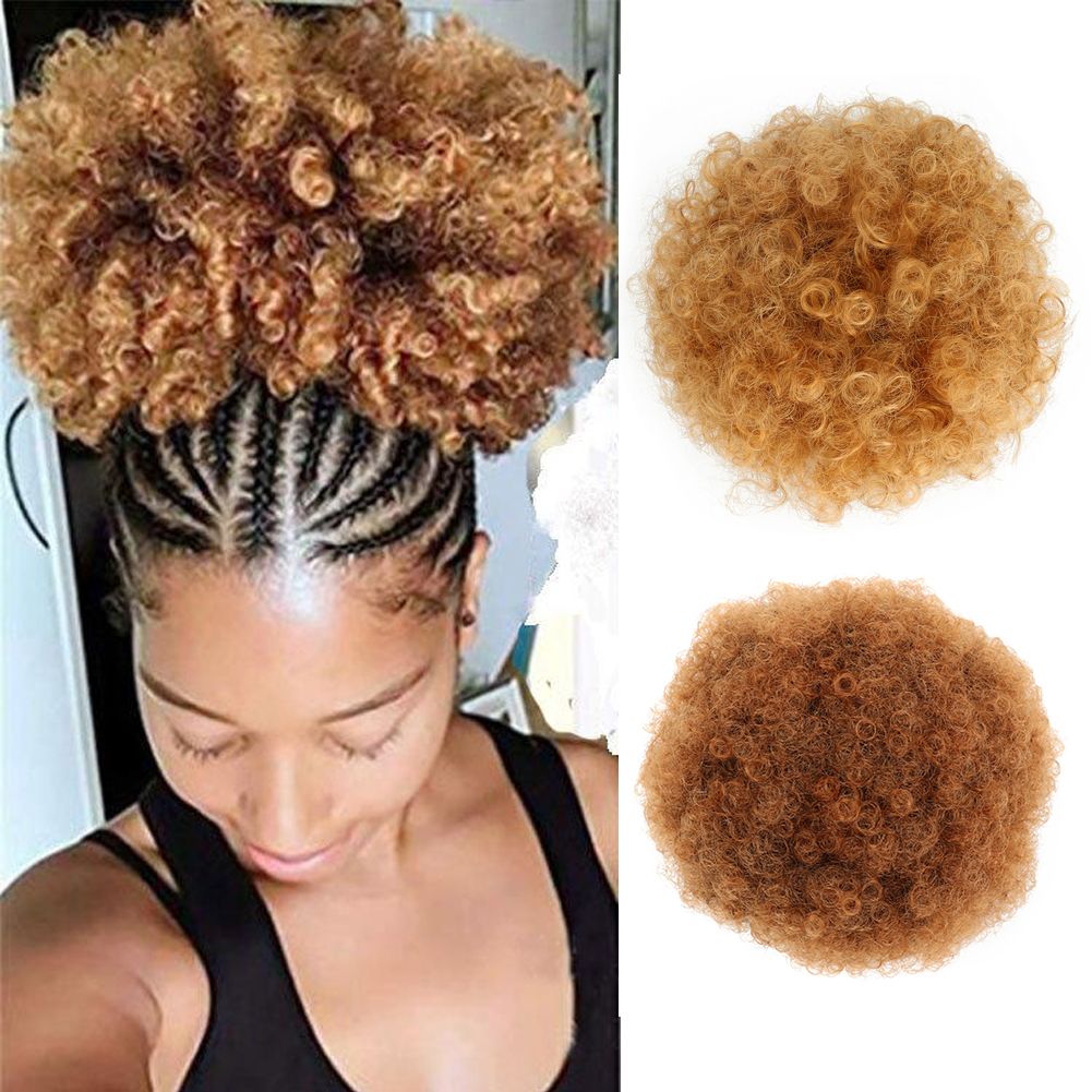 Ombre Hair Bun Afro Puff Drawstring Ponytail Curly Hair Extension