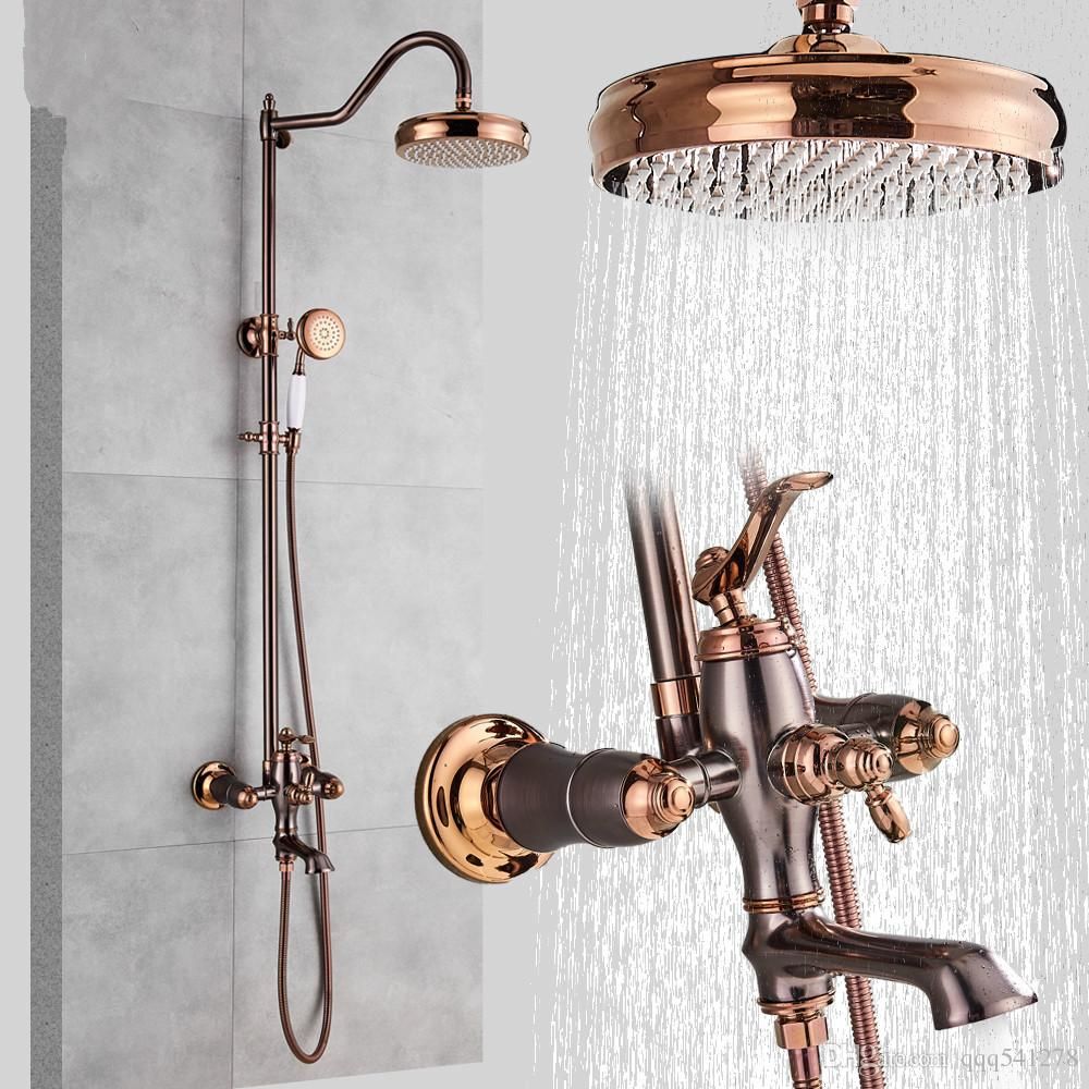 Oil Rubbed Bronze Shower Faucet System Rainfall Rose Golden And Bathroom Mixer Set Swivel Spout