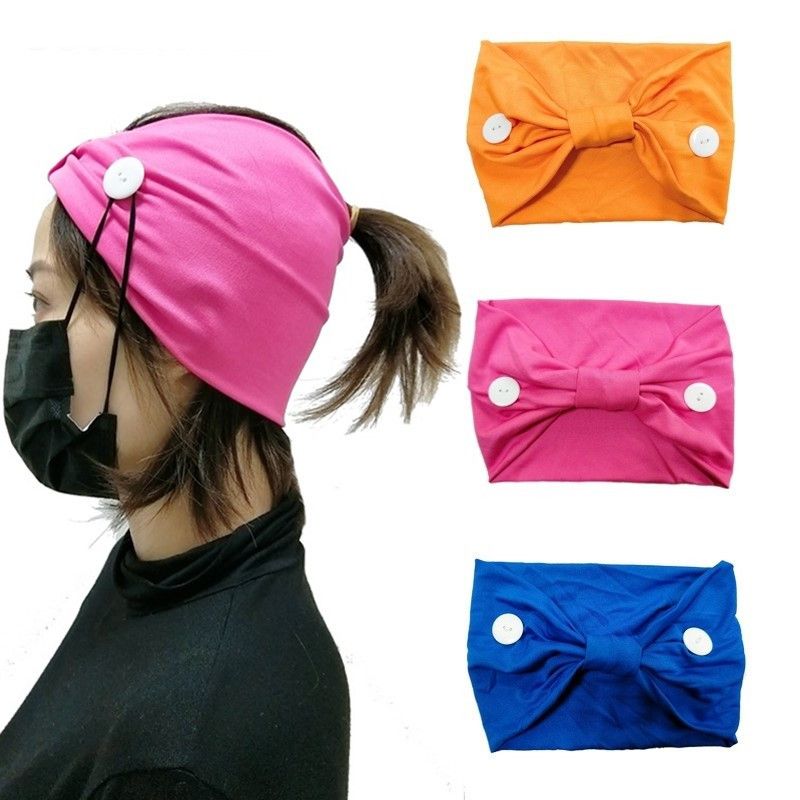 Elastic Mask Headband Button Hairband Mask Headbands Solid Color Sports