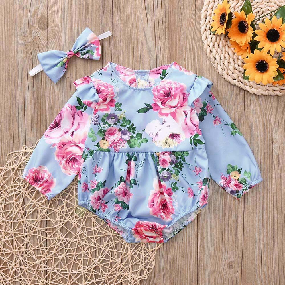 2019 Newborn Baby Clothing Set Girls Clothes Long Sleeves Flowers Print