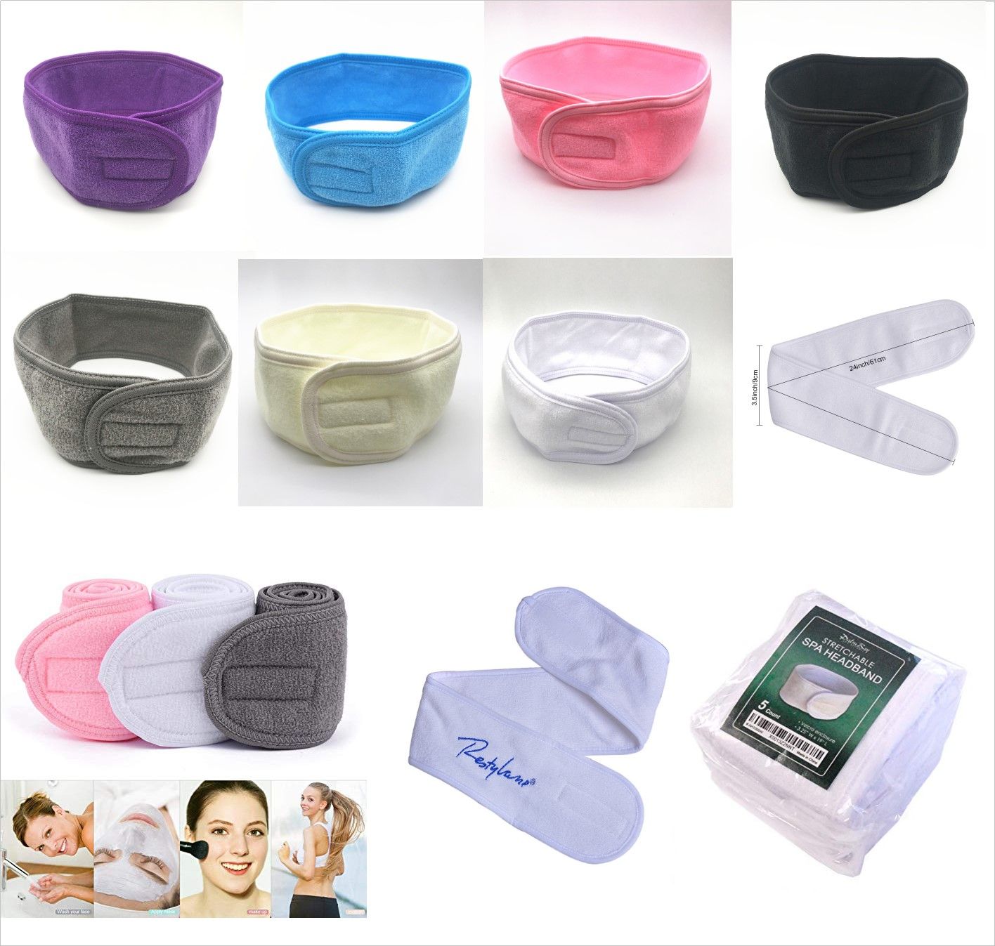 Custom Logo Spa Facial Headband Terry Cloth Spa Headband Stretch Towel