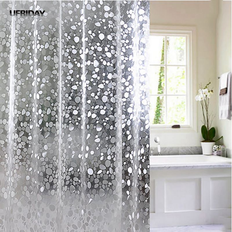 UFRIDAY Brand Transparent EVA Shower Curtain 3D Stone Pattern Waterproof Bath Curtains For Curtains Bathroom Bling Bath Screens C18112201
