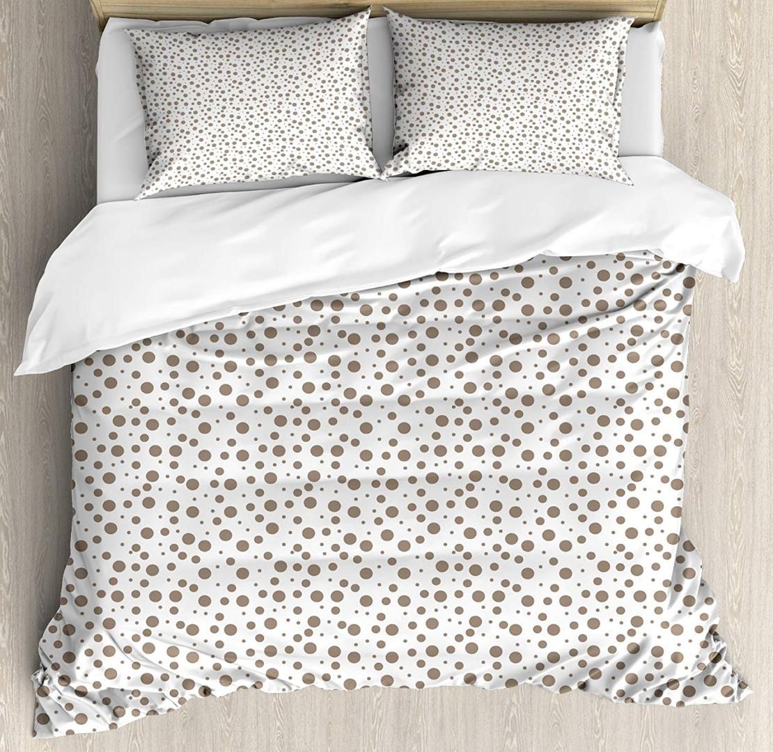 Brown Duvet Cover Set Big And Small Drop Like Spots On White Background Vintage Style Old Fashioned Design 4 Piece Bedding