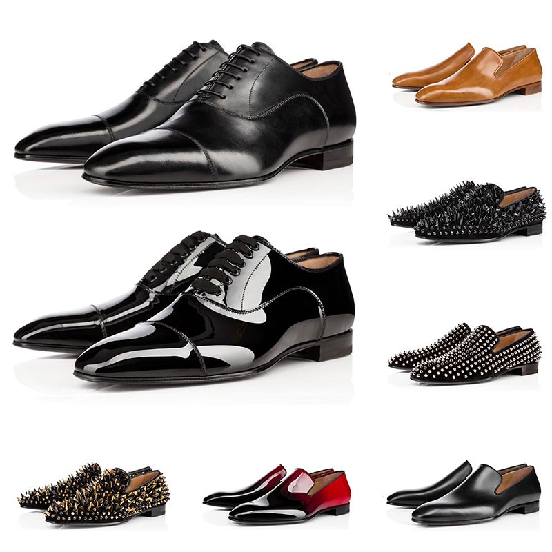 Fashion Men Luxury Designer Loafers Casual Shoes Triple Black Red Matte Patent Leather Spike