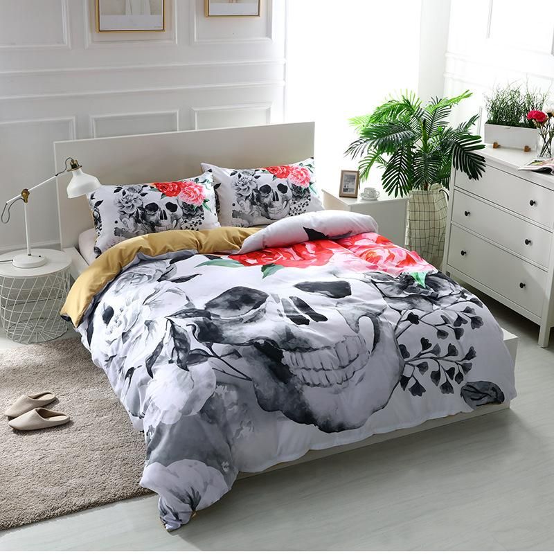 Fllower Sugar Skull Bedding Sets White Color Duvet Covers For King Fllower Sugar Skull Bedding Sets White Color Duvet Covers For King Size Bed Linen Europe Style Cover With Pillowcas 5z Mens Extra