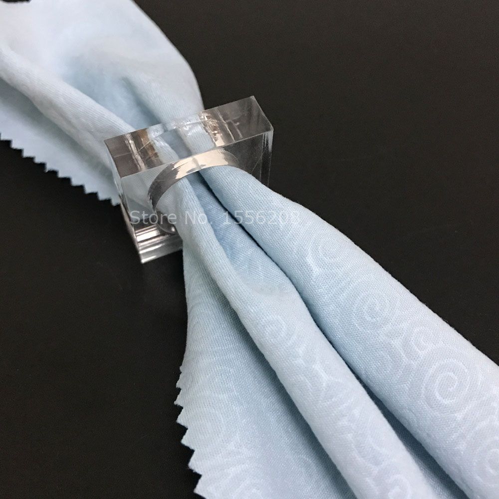 Set Of 4 Square Acrylic Lucite Wedding Napkin Rings Holder Napkin
