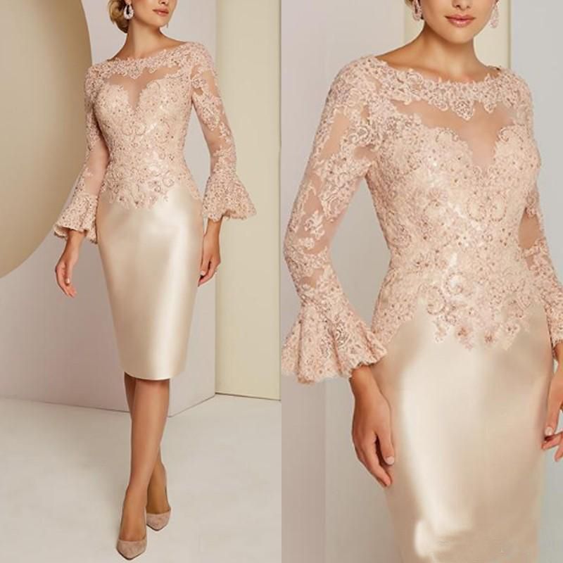 Classic Lace Mother Of The Bride Dresses Long Sleeve Beads Wedding