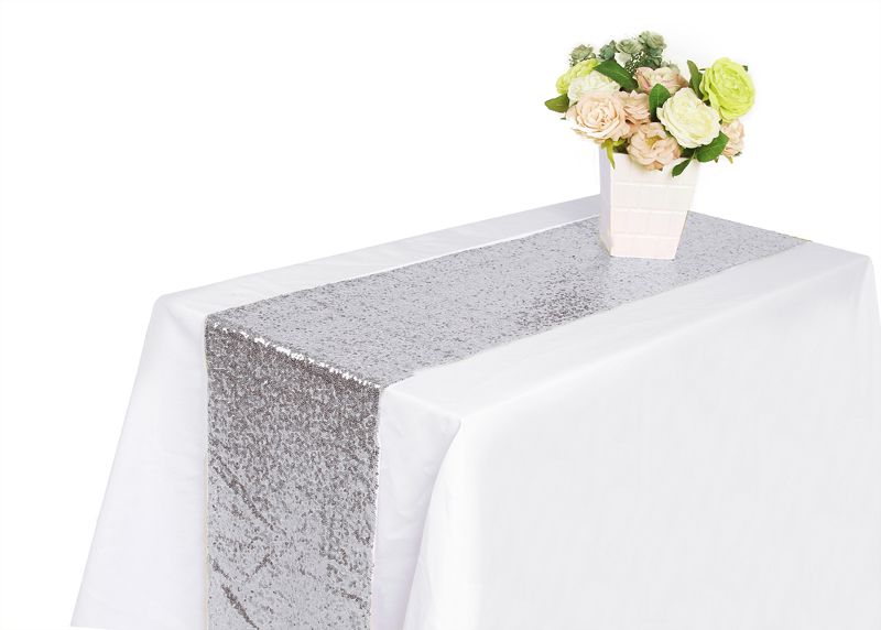 30cm*275cm 12 Inchx108inch Silver Sequin Fabric Table Runners Sparkly