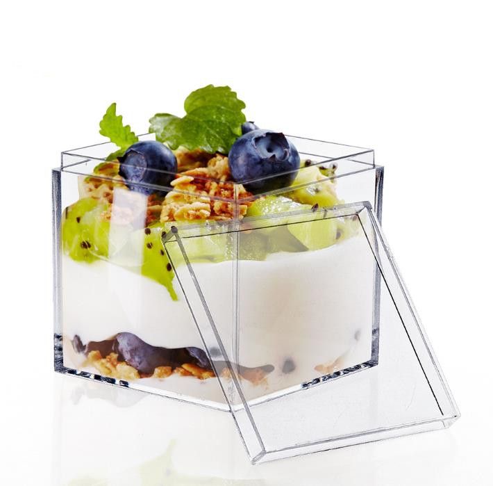 130ml Square Dessert Box With Lid Transparent Plastic Mousse Box Cake Box Dessert Cup Clear Food