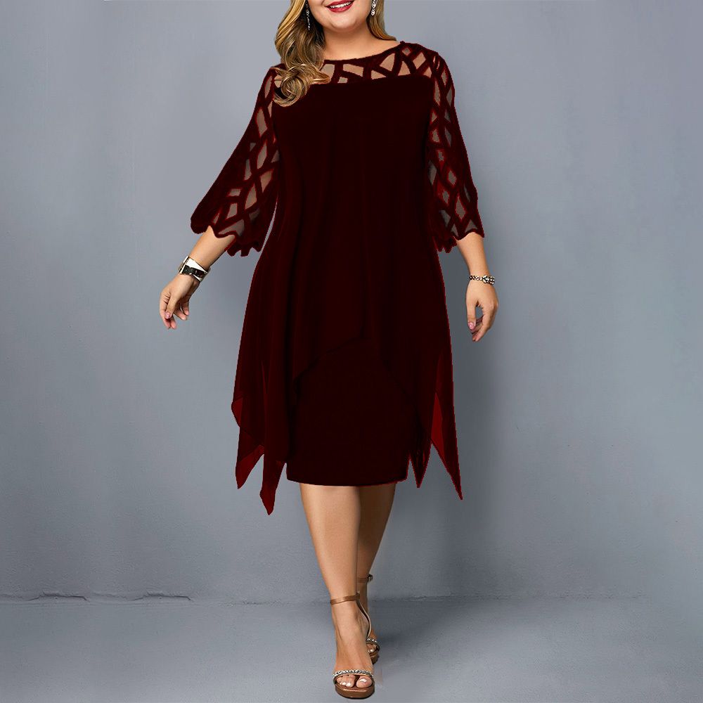 2021 Plus Size Women Midi Dress Large Size Office Style Lady Summer