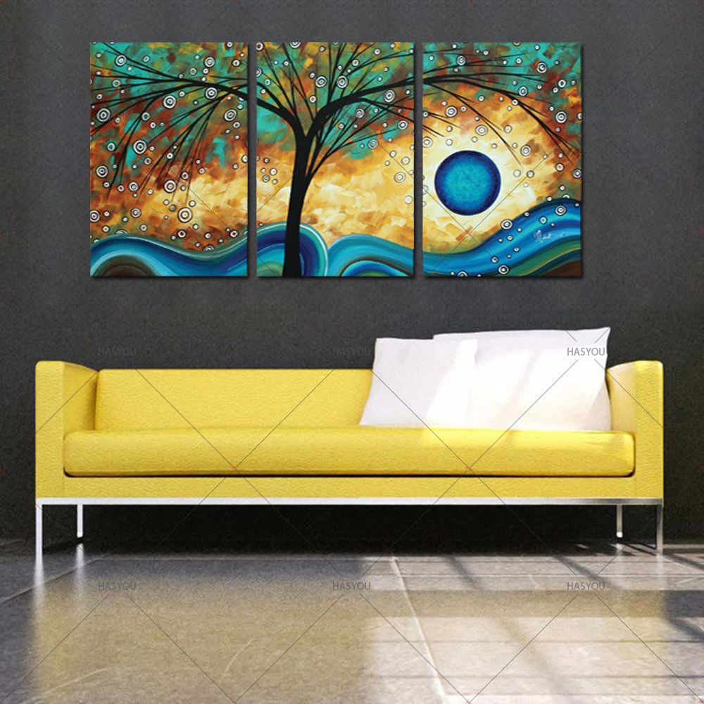 Abstract Tree Creativity Blue Sunset 3panel Oil Painting On Canvas Wall Art For Living Room Sofa Modular Cuadros Bedroom Decor