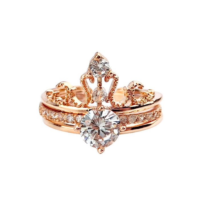 New Zircon Jewelry Bohemian Wedding Ring Crown Shaped Shiny Jewelry