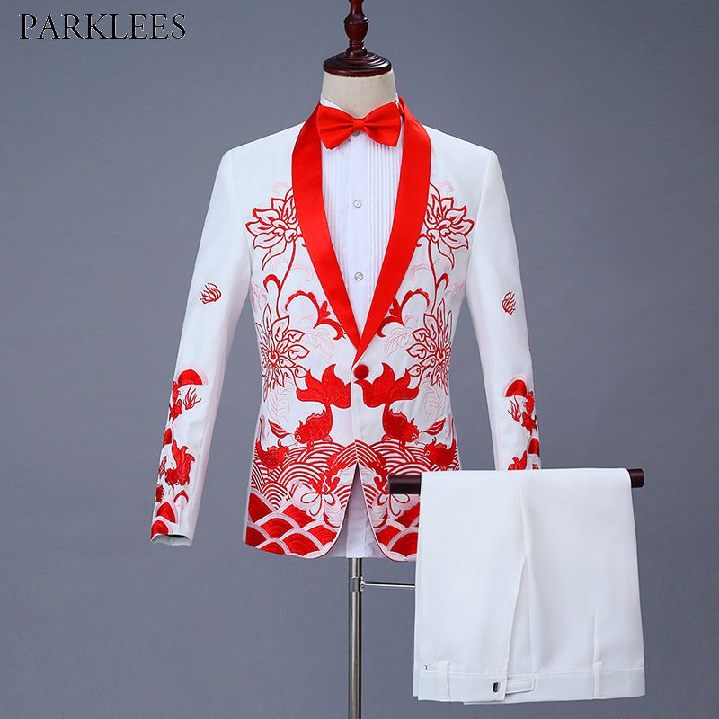 red and white suit for wedding