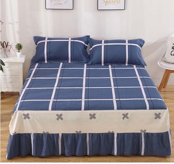 Gray Grid With Elastic Bandage Bed Skirt Cotton Cover Fitted Gray Grid With Elastic Bandage Bed Skirt Cotton Cover Fitted Sheet Twin Full Queen Dust Ruffle Bedding