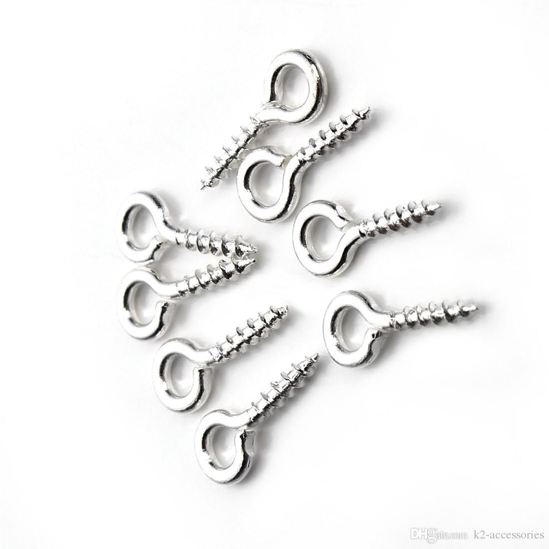 100 Small Tiny Mini Eye Pins Eyepins Hooks Eyelets Screw Threaded Silver 8mm UK