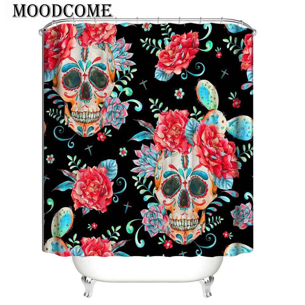 Sugar Skull Shower Curtain Bathroom Waterproof Bohemia Bath Mexican