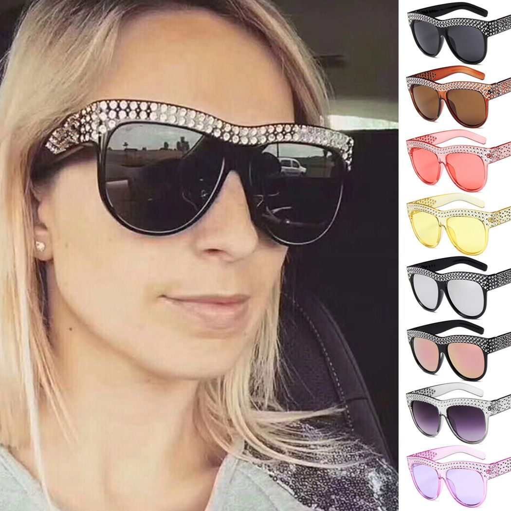 2019 En Cristal Soleil Strass Lunettes Grand De Dames Vintage Diamant Shades Surdimensionné Carré Femmes stdxQChr