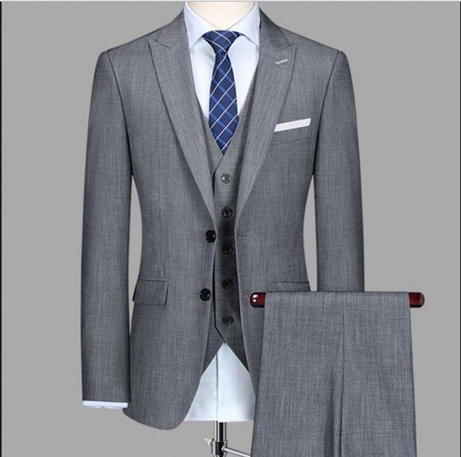 Two-Button Groom Wear Wedding Tuxedos Suits 2019 Grey Business Suit ...