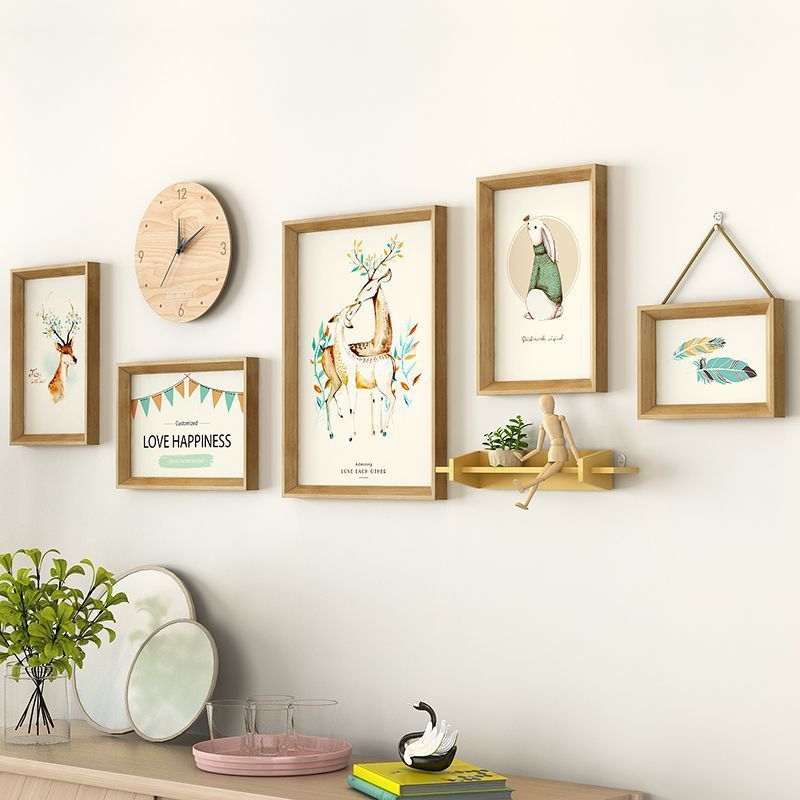 5 Pcs Set With Clock Modern Styel Photo Frame For Paintings Collage Home Decor Combination Wall