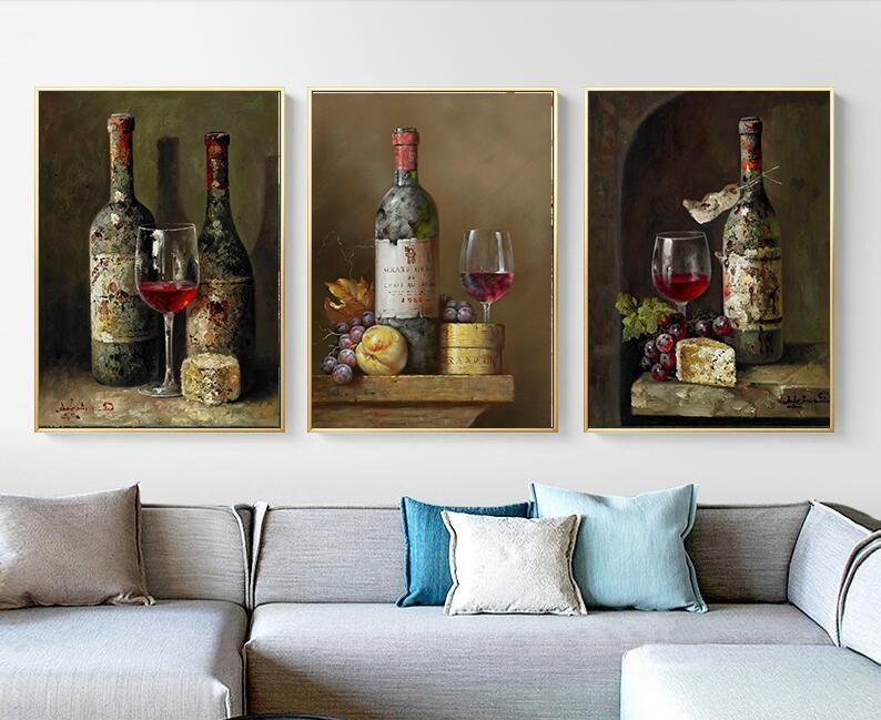 2021 Vintage Red Wine Bottles And Fruits Posters And Prints Oil ...