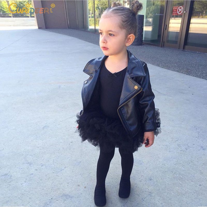 Baby Girls Leather Jacket 2019 Spring New Fashion Girl Pu Black Zippered Thin Coats