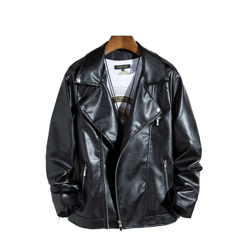 Mens Motorcycle Biker Jacket Men Slim Fit Faux Leather Coat Male Hj91