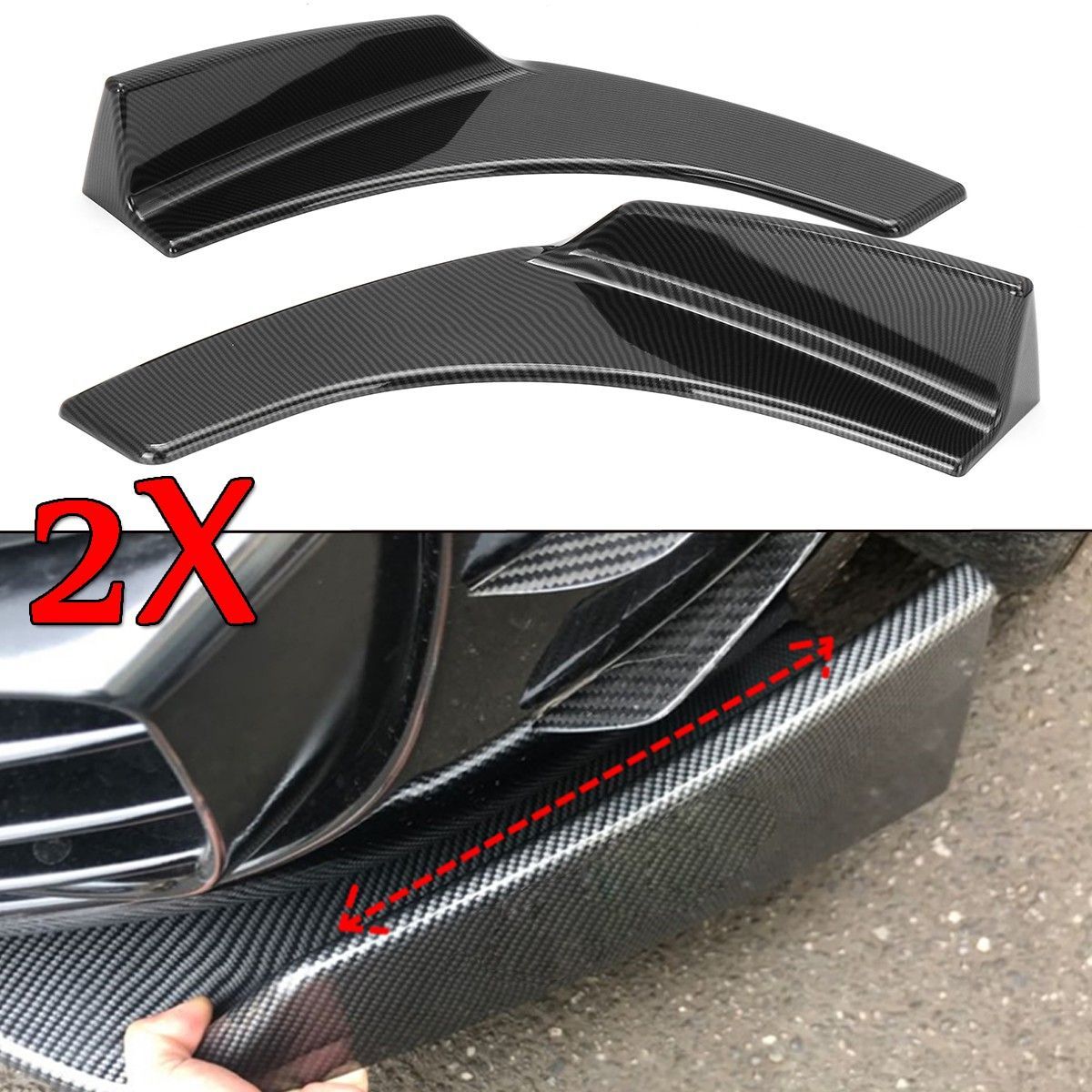 Aramox Car Front Bumper Lip Splitter Diffuser,4pcs Carbon Fiber Car Front Bumper Canard Lip Splitter Fins Body Spoiler Universal