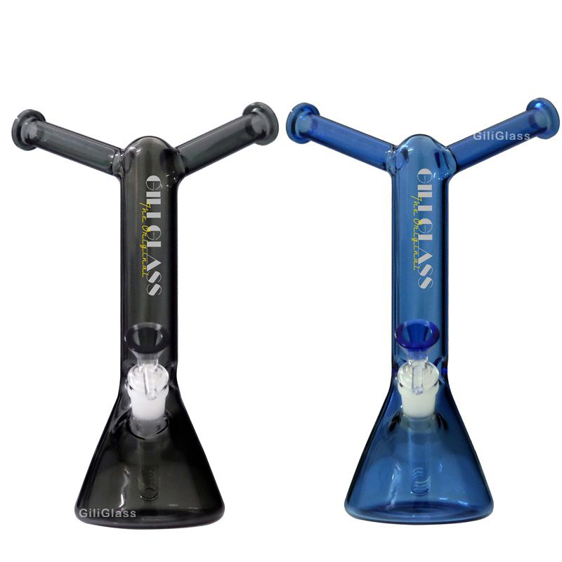 Double Mouthtip Colored Glass Beaker Bong Dab Rig Water Pipes Bowl