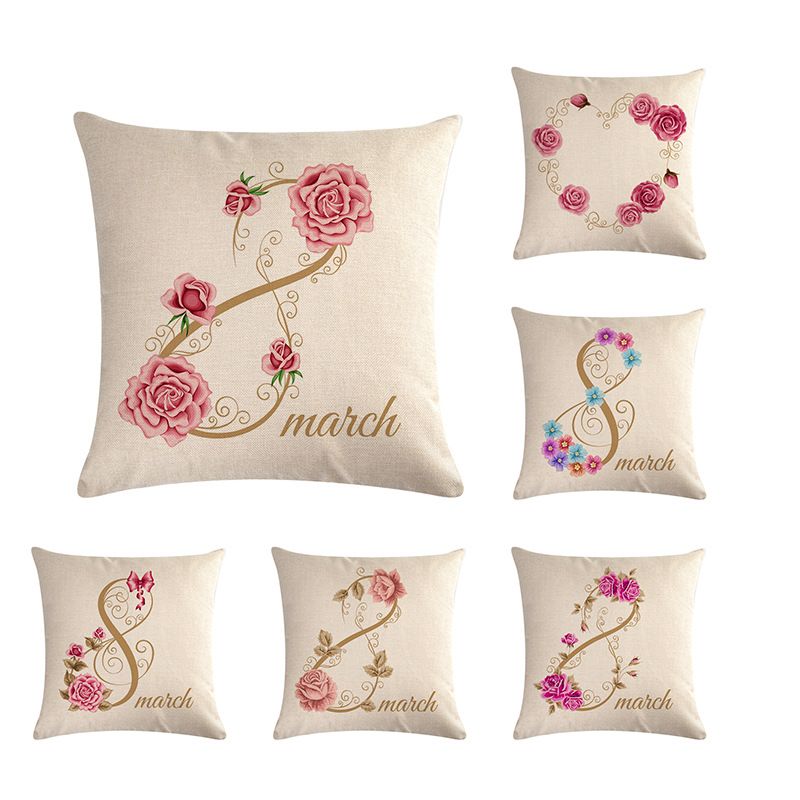 18/" Linen Flowers Letters Pillow Case Sofa Waist Throw Cushion Cover Home Decor.