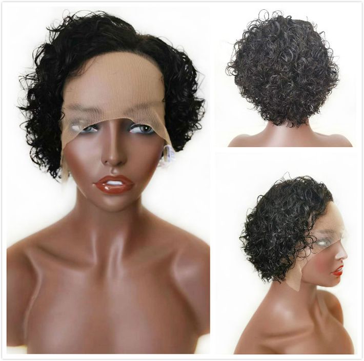 Water Wave Glueless Human Hair Wig Pixie Cut Short Peruvian Remy Lace
