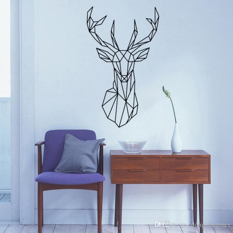 new design geometric deer head wall sticker geometry animal series