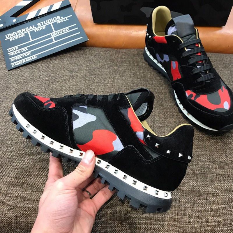 New Arrivals Men Women Black Suede With Red Grey Camouflage Leather ...