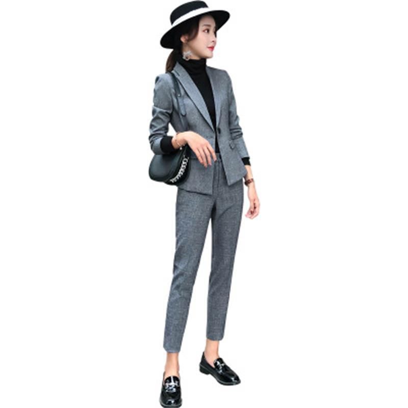 Professionnelle Longues Mode Gris Costume Pantalon Robe À Tempérament Pieds Printemps Femme Haute Manches De Nouvelle Qualité Deux Pk8N0OnwX