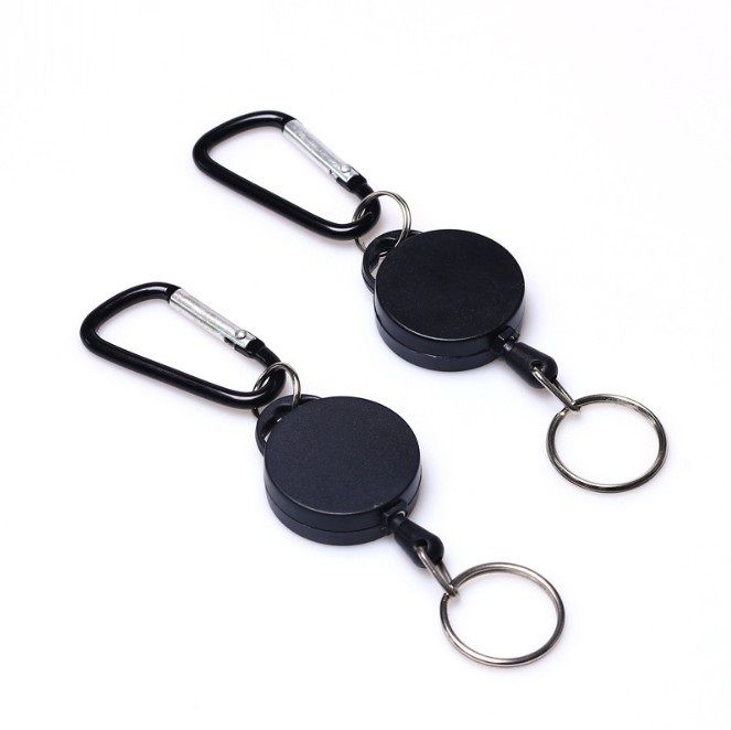Key Ring Keyring Steel Cord Black Wire Rope Keychain Badge Reel