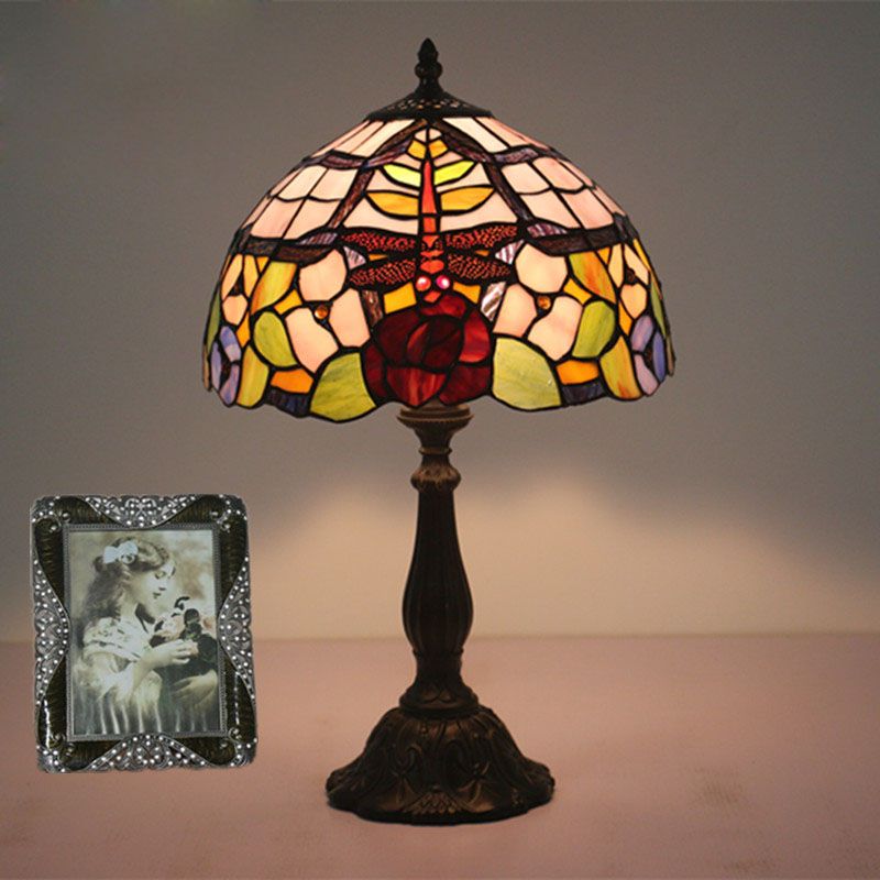 12 Inch Stained Glass Vintage Table Lamp Classical Decorative Light Colored Shade Candeeiro De Mesa Home Deco Abajour
