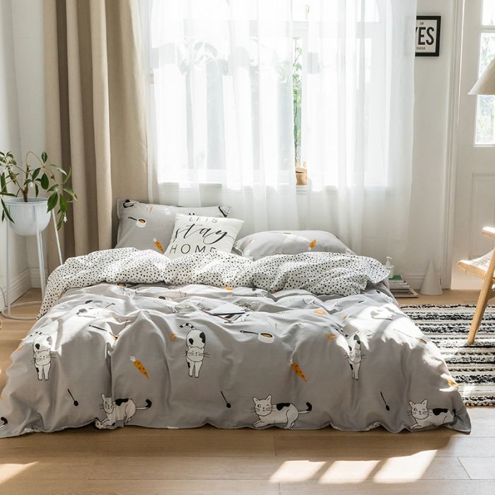Mengziqian 2019 New Cat Series Cotton Four Piece Bed Cover Duvet Double Quilt Cartoon