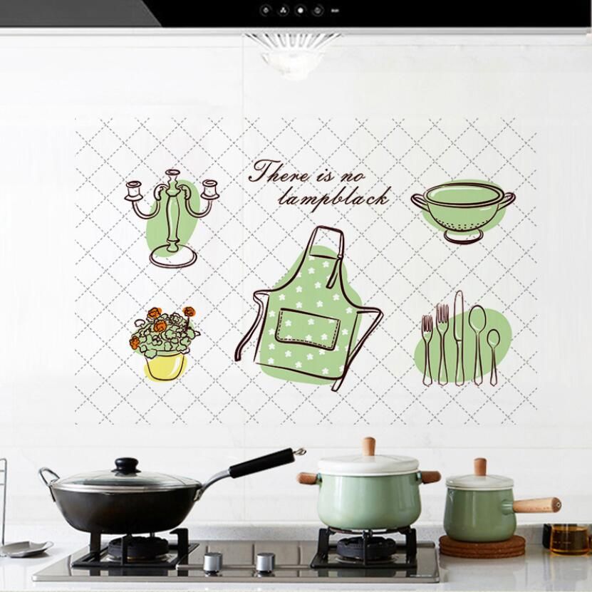 Waterproof Kitchen Sticker Tiles Oil Proof Wall Stickers Stove Adhesive Aluminum Foil High Temperature Stiker Decor W029