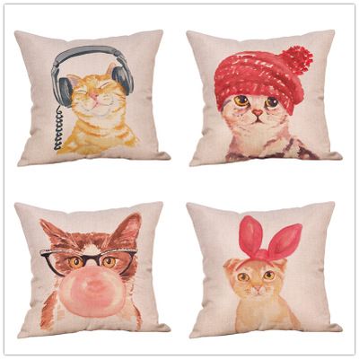 New Cartoon Cat Rabbit Printing Pillowcase Cotton Linen Sofa