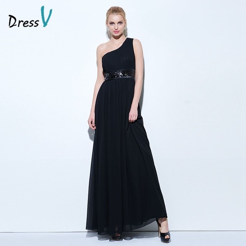 Black One Shoulder Draped Dress