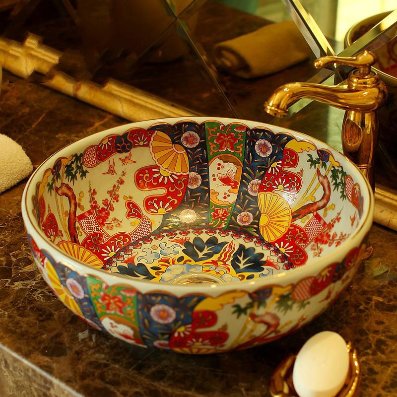 2021 China Classic Painting Antique Ceramic Wash Basin Bathroom Sink