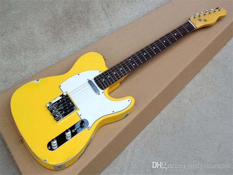Yellow Vintage Style Electric Guitar With White Pickguard,Rosewood