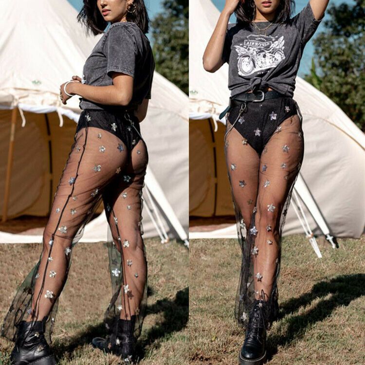 see through flared trousers