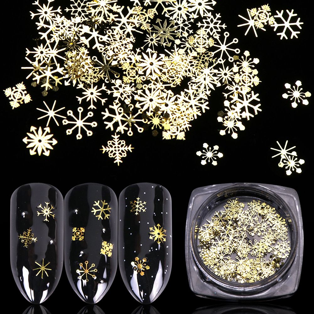 3D Christmas Snowflakes Gold Metal Slices Nail Art Sequins