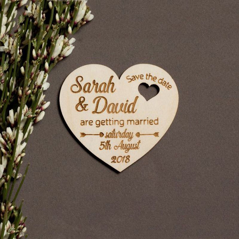 Wooden Save The Dates Personalised Fridge Heart Boho Plywood Rustic