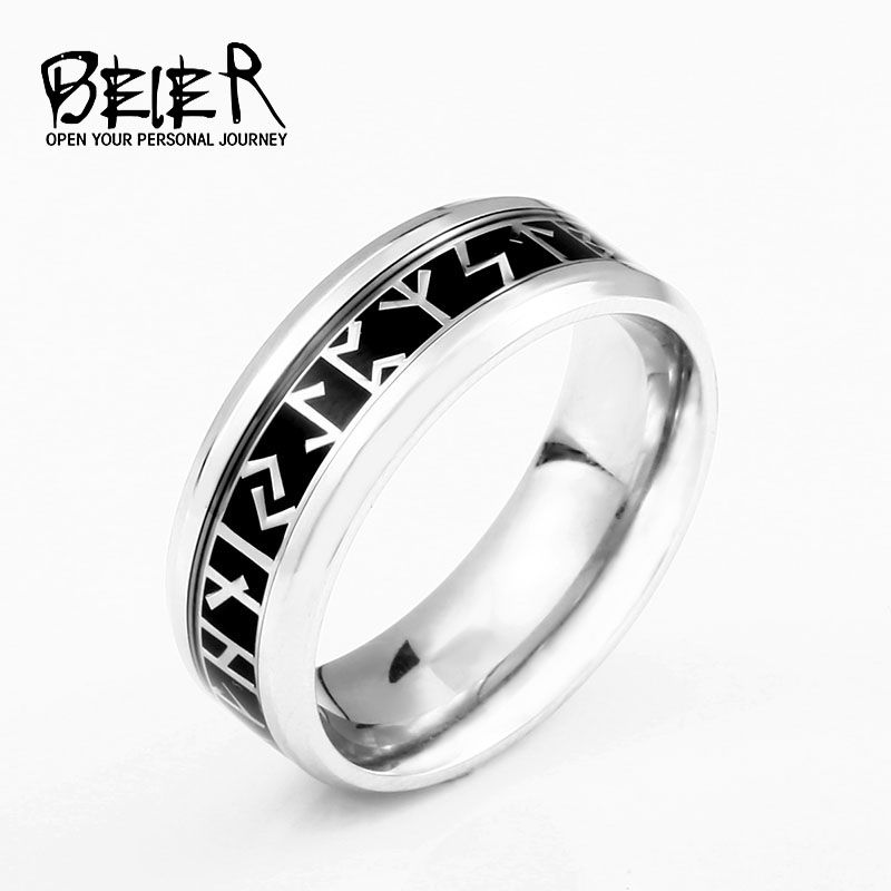 Beier Width 8mm Fashion Viking Rune Ring Simple Wedding Jewelry For
