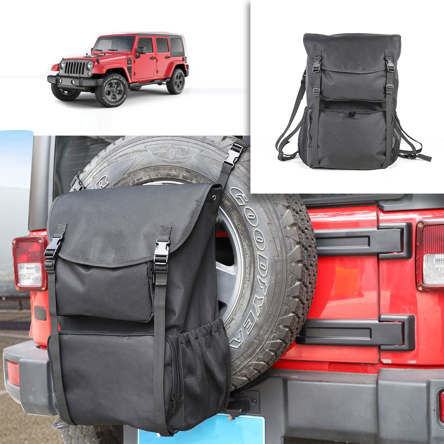 Black Multi Function Spare Tire Backpack Storage Bag For Jeep Wrangler