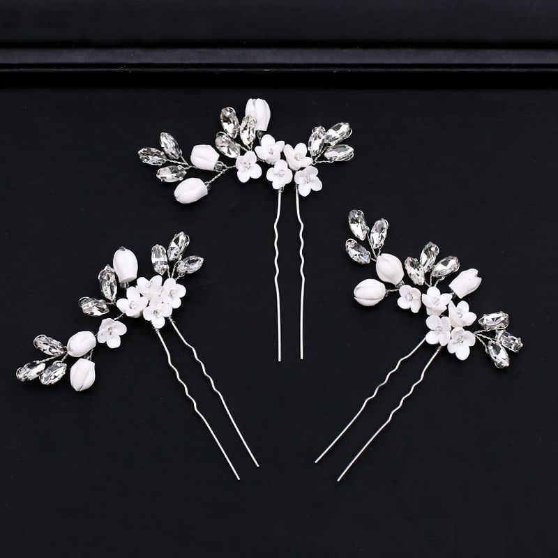 New Fashion Silver Flower Wedding Hair Jewelry Crystal Hairpins