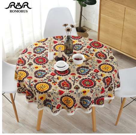 Fashion Sunflower Pattern Round Table Cloth 150cm Bohemian Cotton Fashion Sunflower Pattern Round Table Cloth 150cm Bohemian Cotton Linen Tablecloths Dustproof Decorative Covers For Tablecloth Wedding 120